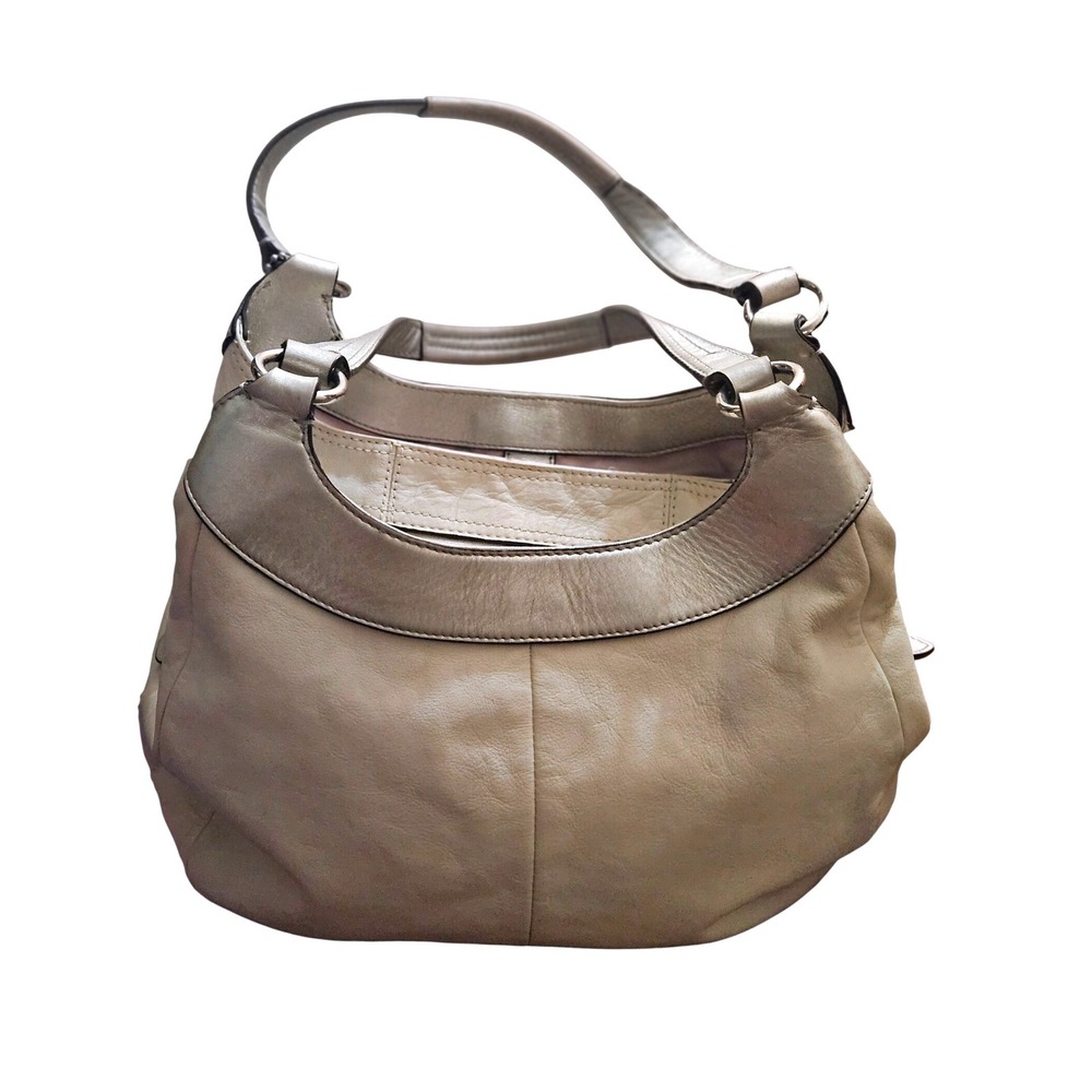 Coach Cream Metallic Champagne Leather Shoulder Bag Hobo Handbag Silver Hardware